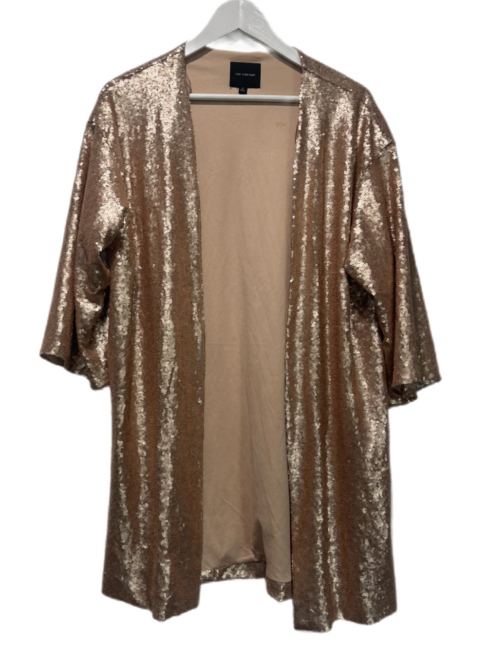 The Limited Pink Champagne Sequin Duster Cardigan Open Front Kimono Small